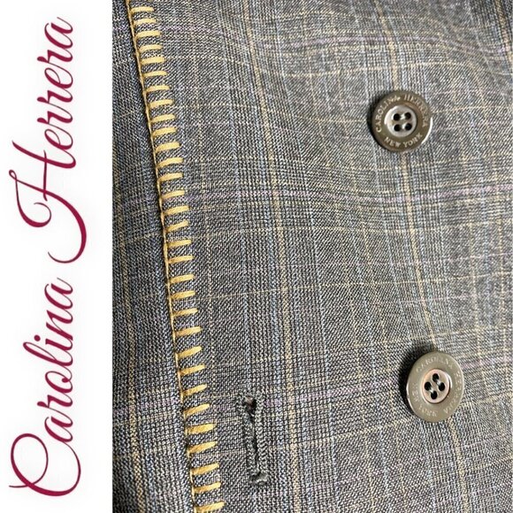 CAROLINA HERRERA Elegant Wool Micro Plaid Collarless Gray Blazer, Size 10 - Picture 8 of 12